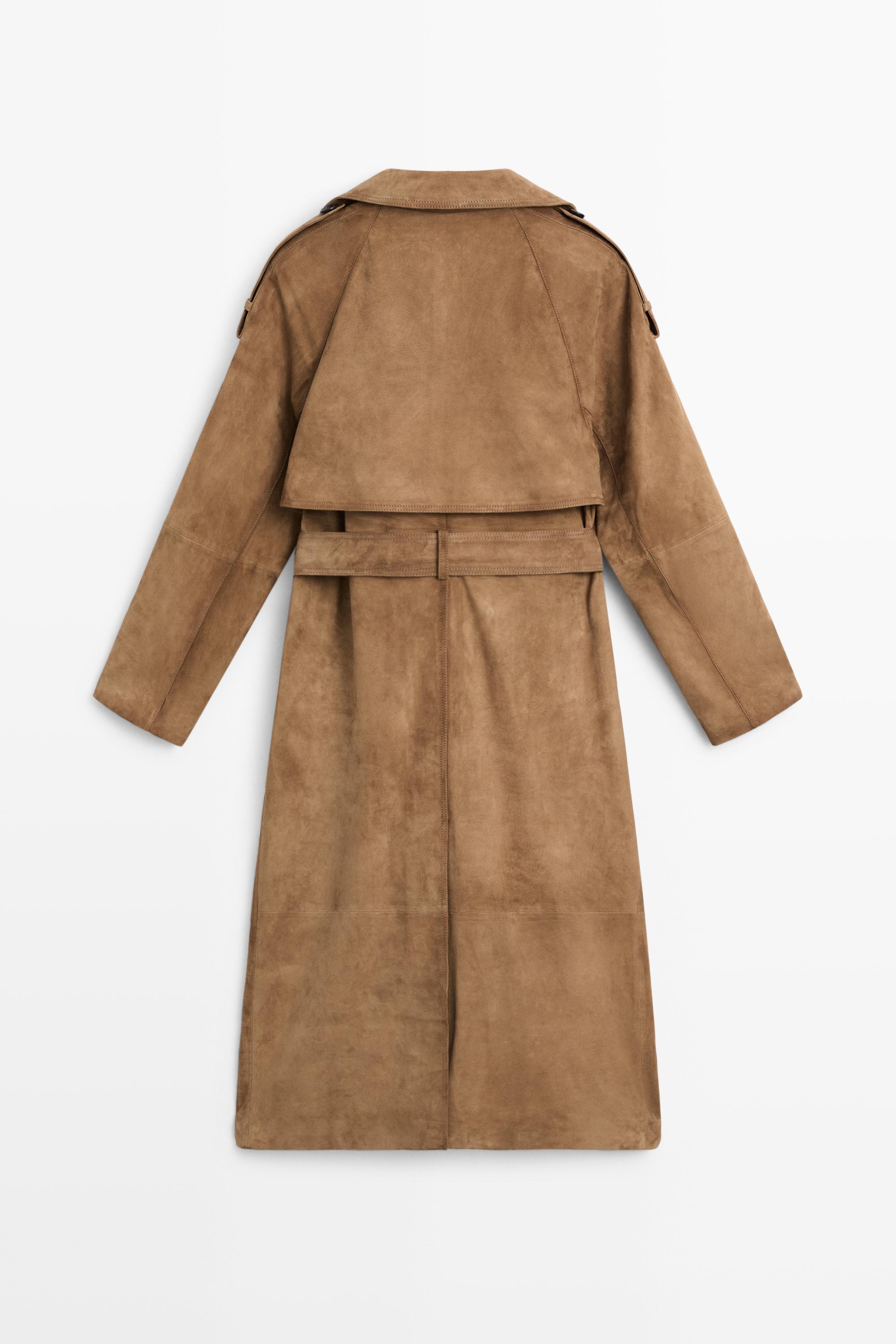 Trench long en cuir effet daim